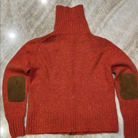 Eddie Bauer Red/Orange Tweed Cardigan Wool/Cashmere with Leather Accents | Sz L - Picture 5 of 8